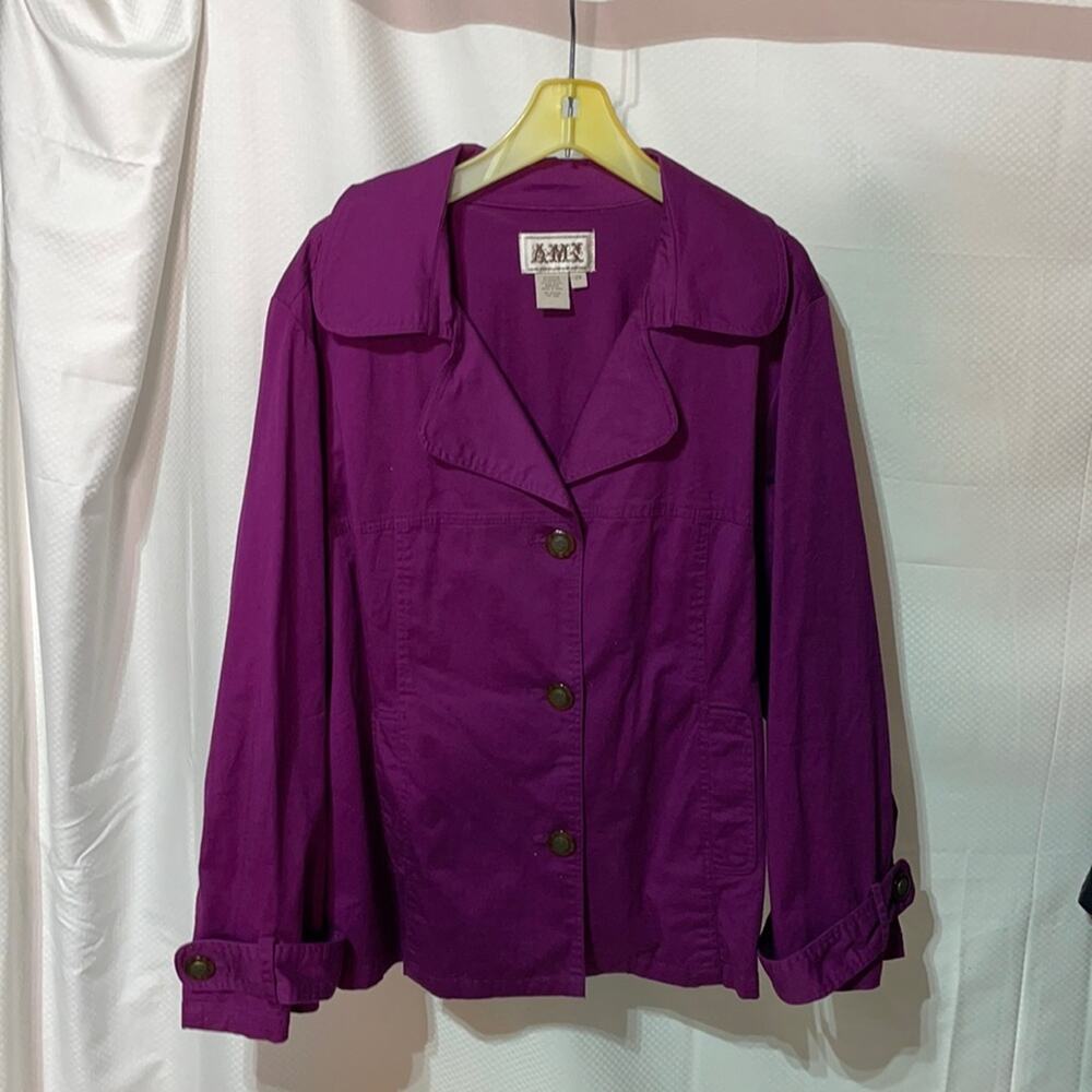 AMX 2x purple pink cotton spandex jacket with shape style button down euc